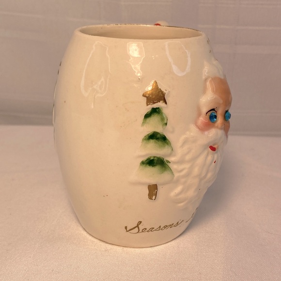 1950's Kreiss & Co. Santa Mug Christmas Rhinestone Eyes, Hand Painted. - Picture 5 of 10